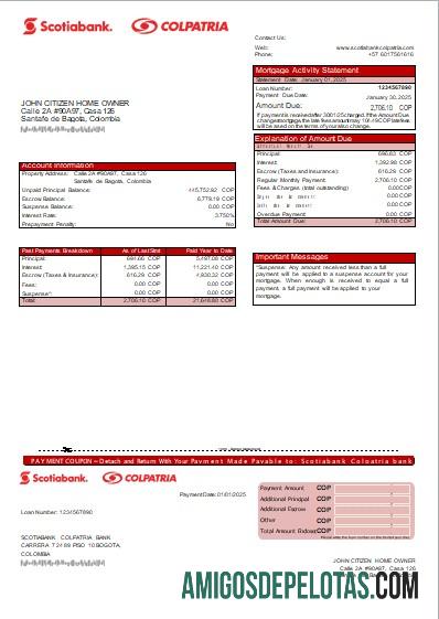 Colômbia Scotiabank Colpatria Bank Extrato de hipoteca Scr baixar para verificação